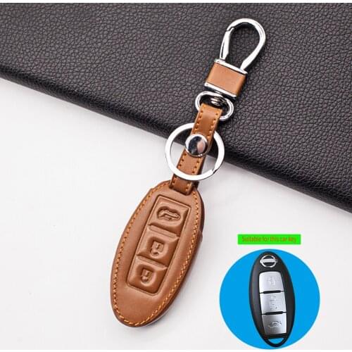 3 Buttons Leather Car Key Wallet Case For Nissan TEANA Qashqai Juke Key Protector Bag Car Cover Fob-styling