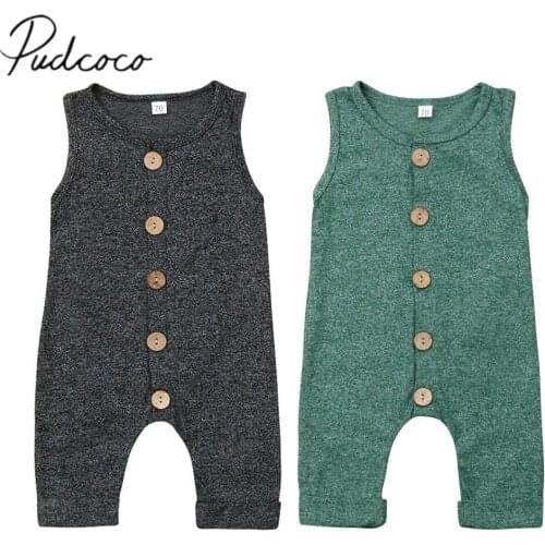Newborn Baby Summer Clothing Cotton Romper Solid Sleeveless Single Breasted Casual Jumpsuit Baby Boy Girl Clothes 0-24M