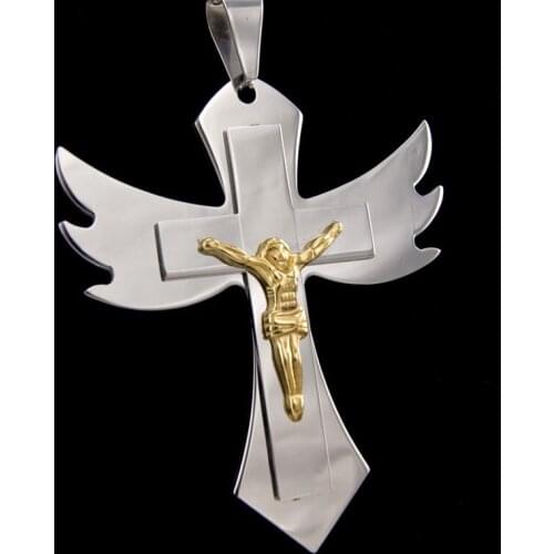 Hot Sale Fashion Big style 3 layer Jewelry Jesus Cross Pendant stainless steel Metal Necklace Pendant for men nice party gift