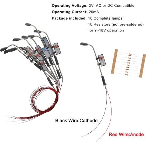 LQS06 10pcs Model Railway Train Lamp Post Street Lights 1:150 N Scale LEDs NEW 6.2cm Free Resistors Miniature Architectural