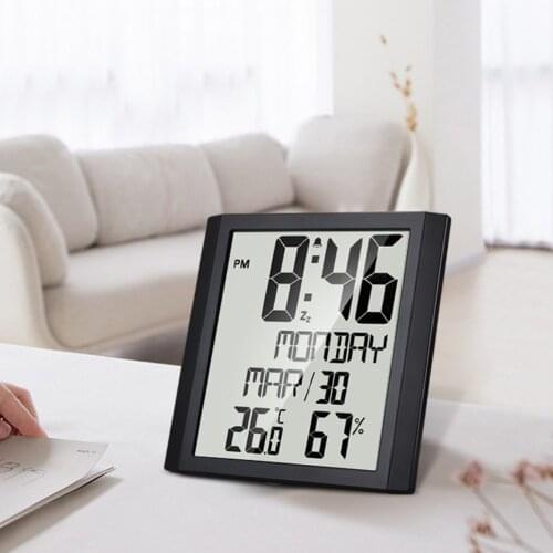 TS 8608 Multifunctional Electronic Wall Clock Temperature and Humidity Meter Large Screen Digital Display Clock 3 x 1.5V AAA TS