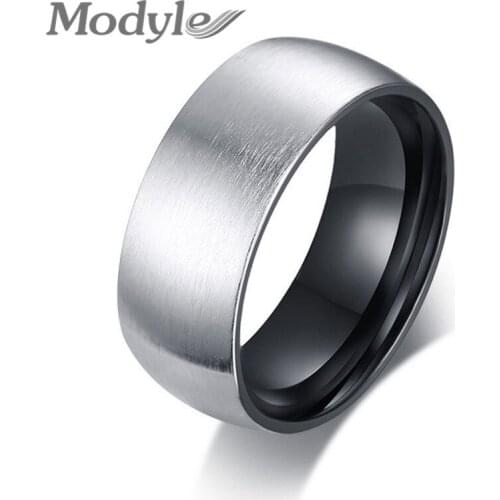 Modyle 8mm Matte Surface Men Rings Stainless Steel Black Inner Male Ring Casual Jewel Comfort Wear