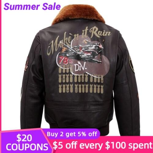 2021 Brown Men World War II Military Style Genuine Pilot Leather Jacket Wool Collar Europe Size 3XL Thick Cowhide Aviator Coat