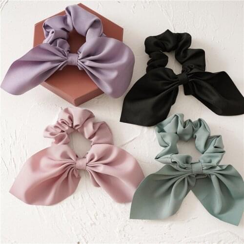Women New Knotted Rabbit Ear Streamer Hair Ties 2020 Female Solid Color Hair Scrunchie