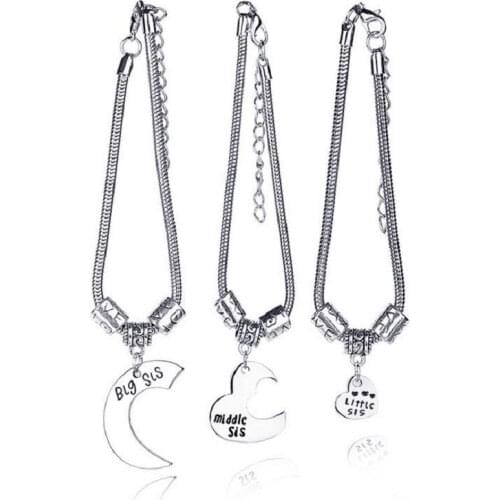 Three New Friendship Bracelets For Girls Best Friends Forever Heart Charms Big Middle Little Sis Sister Love Bangles BFF Jewelry