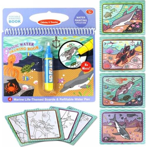 OCDAY Drawing Toys Kid Magic Water Painting Board Children Education Coloring with 1 Pen Cognitive Doodle Books Traffic Animals
