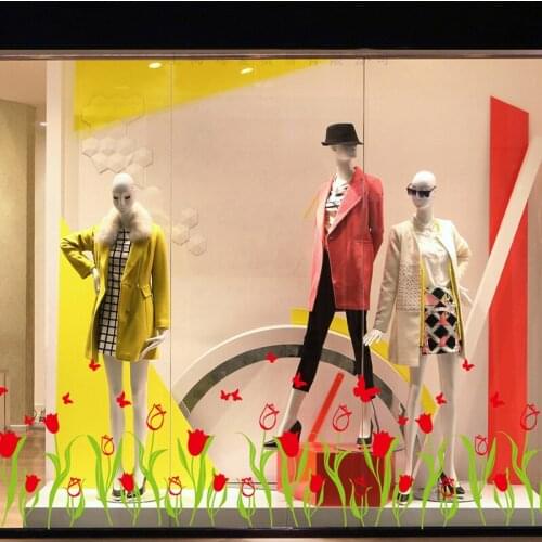 Very nice red tulip wall stickers PVC Material DIY wall decals for Shop Glass window Skirting Baseboard decoration stickers