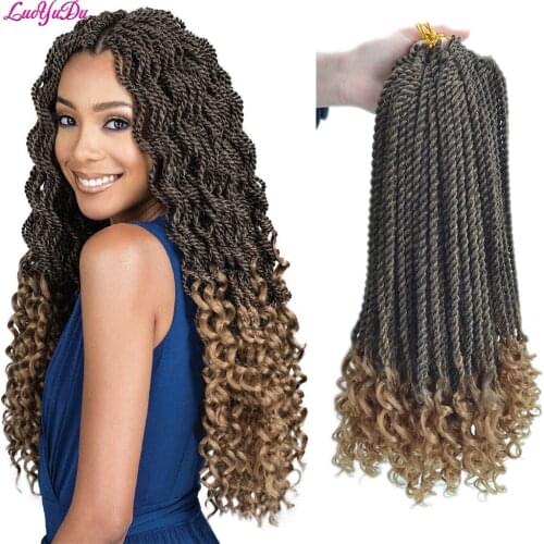 Ombre Synthetic Braiding Hair Extensions 18Inches 30Strands/Pack Goddess Senegalese Twist Hair Curly Ends Crochet Braids 85g