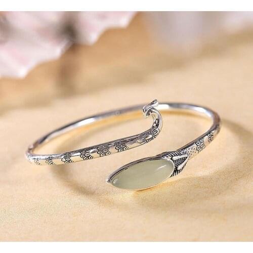 Original new inlaid natural Hetian white Chalcedony bracelet Chinese ancient style palace women adjustable brand jewelry