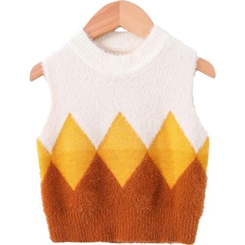 Autumn and Winter Childrens Sweet Cut Plain Vest for Kids Diamond Pattern Patchwork Waistcoats