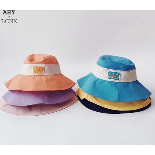2021 Spring New Letter Embroidery Wide Brim Children Sun Hat Kids Bucket Cap Summer Beach Fisherman Girls Outdoor Cute Sun Hats