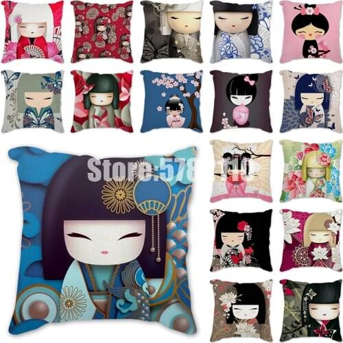 Cushion polyester Dolls printed pillowcase flower fairy Japanese girl sofa pillow car chair cushion cover pillow covers window
