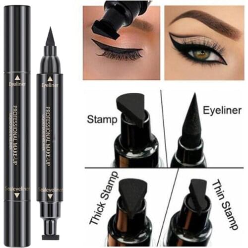 Eyeliner Stamp, 2 In 1 Liquid Eyeliner Pencil Long Lasting Liquid Fast Dry Waterproof Cosmetic Double-ended Eyeliner Black