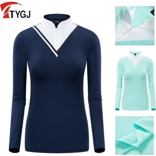 2020 Women Golf Shirt Fit Apparel Women Long-sleeved T shirt Zip stand collar Sun-protection Golf Clothes Table Tennis Shirt