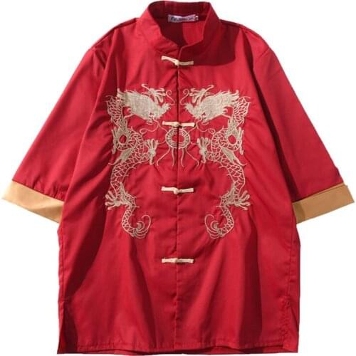 Chinese Dragon Shirt Men Traditiona Linen Clothes Summer Men Tang Suit Harajuku Asian Fashion Casual Streetwear Top Shirt KK3407