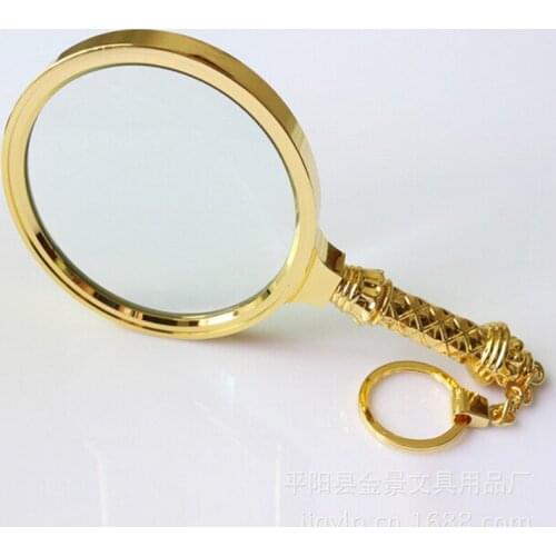 5X90mm Golden Handheld Whole Metal Reading Magnifying Glass with Carved Handle Pocket Magnifier Birthday Gift Loupe for Old Man