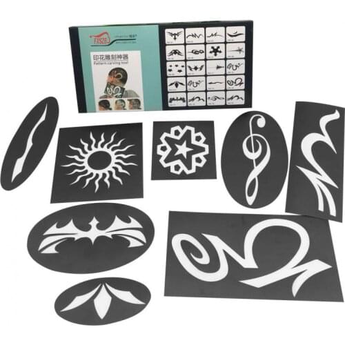 20pcs/set Hair Tattooing Template Hair Trimmer Carved Coloring Pattern Stencil Dye Coating Board Salon DIY Hairstyling Patterns