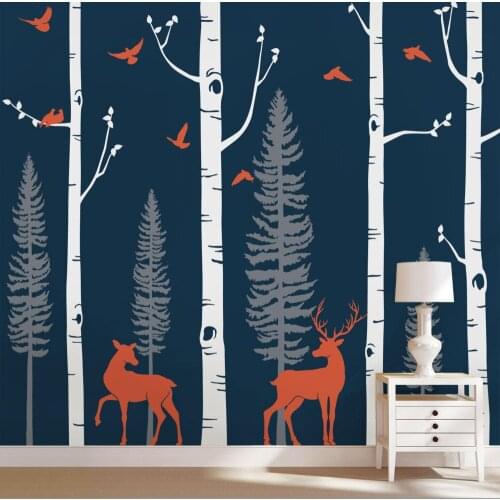 Nordic Forest Birch Tree Wall Decal with Deer Baby Nursery Huge Wall Stickers Nursery Vinyl Wall Decals Mural Home Decor B81