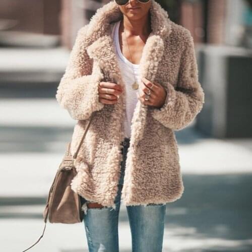 2020 Warm Winter Thick Coat Solid Color Long Sleeve Fluffy Teddy Soft Loose Oversize Outwear Wool Blends Ez