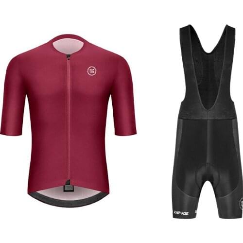 Kapvoe UV Skin Protecting Cycling Jersey Short-sleeved Set Summer Breathable Bike Clothes Red Mountain Bike Suit Bib Short