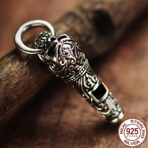 100% 925 Sterling Silver colour Vintage Punk Whistle Skull Charm Pendants for Necklace for Men Women Couple DIY Fashion Jewelry
