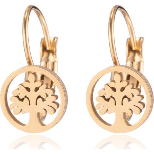 Korean Stainless Steel Tree Of Life Earrings For Women Lover Tiny Life Tree Stud Hook Earings Metal Plant Jewelry Birthday Gift
