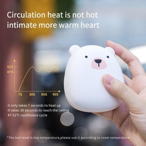 Winter Portable USB Hand Warmer Cute Cartoon Bear Mini Rechargeable Mobile Power Hands Warmer Double-sided Quick Heating 4000mAh