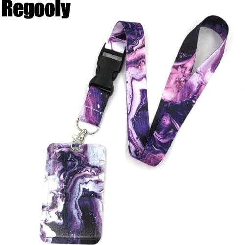 10pcs Cool Waves Marble pattern Lanyard Credit Card ID Holder Bag Student Women Travel Card Cover Badge Car Keychain Decorations