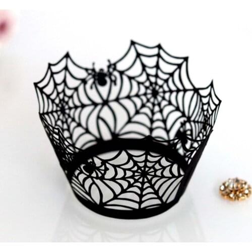 12pcs Halloween Cupcake Wrapper Baking Cup Hollow Out Paper Cake Wrapper Witch Spiderweb Castle Halloween Decorations for Home
