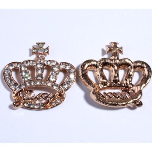 5PCS 37*38MM Crown Shape Rhinestone Buttons Embellishment For Clothing Decoration Clear Silver Crystal Button For Shoes