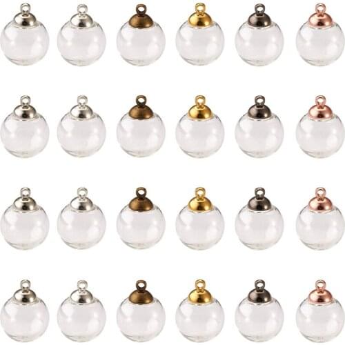 60pcs Mini Empty Glass Globes Wish Glass Ball Bottles Transparent Dome Vial Pendants 14mm/16mm