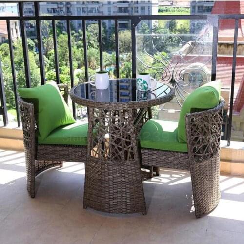 Balcony Rattan Chair Three-piece Outdoor Garden Rattan Table And Chair Combination Recreational Open-air Balcony Small Tea Table
