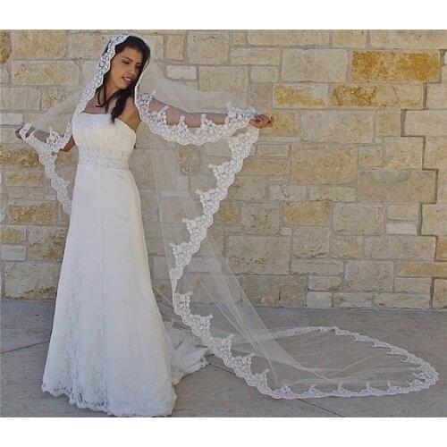 White lvory Cathedral Veil, embroidered edge veil, Spanish wedding veil, Bridal Catholic lace veil length 118 in