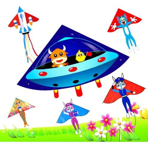 Free shipping new children kites flying line outdoor toys for kids Cartoons kites nylon ripstop kite factory spacecraft outdoor