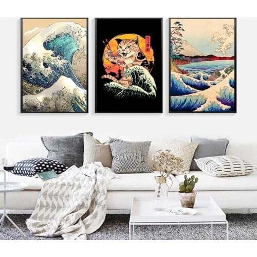 The Great Wave of Kanagawa Ukiyoe Japanese Art Poster Vintage Wall Canvas Print Famous Painting Living Room Decoration Picture