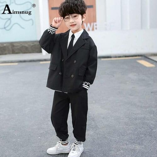 Aimsnug Kids Clothes Boys Two Piece Sets Gentleman Suit Loose Formal Blazers 2PCS Outfits Children Double Breasted Jackets