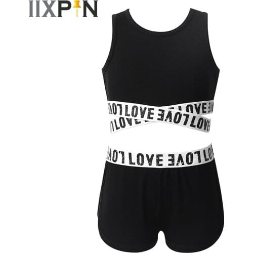 Kids Girls Ballet Gymnastics Leotard Outfit Sleeveless Crop Top With Shorts Bottoms Dancewear Workout Fitness Tracksuit Set