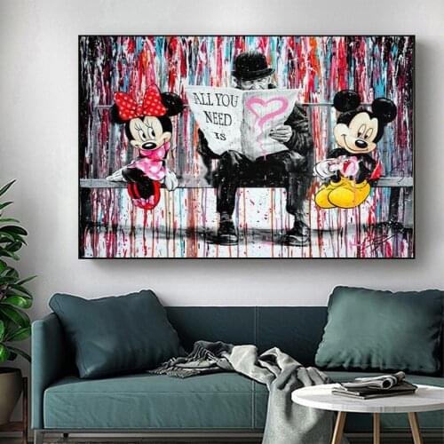 Disney Funny Mickey Mouse Canvas Printings Graffiti Art Wall Art Poster and Print Wall Art Picture for Living Room Home Decor