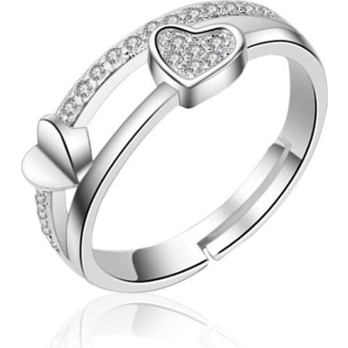 Elegant Heart Paved Cubic Zirconia Wedding open Rings for Woman Charm rose gold Party Finger Jewelry Bijoux girl Gift 2 colors