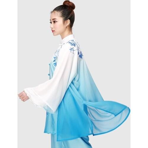 3 Piece Set Women Chinese Warrior Costume Wushu Uniform Femal Kung Fu Outfit Ombre Traditional Tang Suit Tai Chi Clothing TA1803