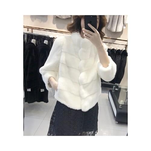 Winter new warm mink leather jacket womens fashion mink jacket Chinese stand-up collar mink coat