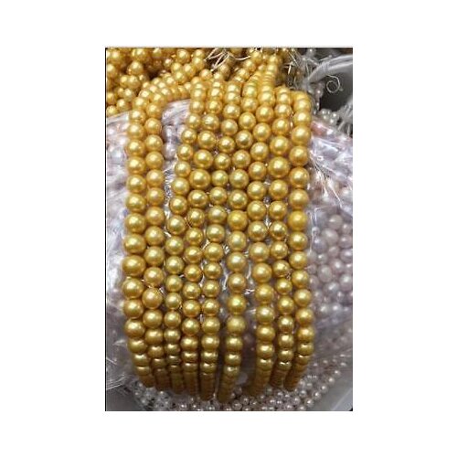HOT HUGE AAA 10-11MM NATURAL SOUTH SEA GOLDEN PEARL NECKLACE36" 50"Yellow clasp