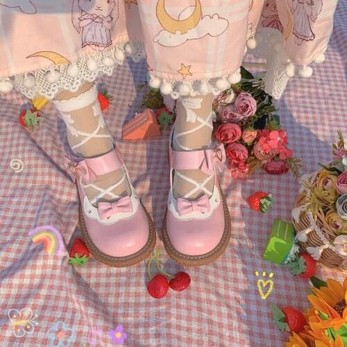 Mid Heel Sweet Girls Bowknot Buckle Kawaii Tea Party Japanese Cute Anime Lolita Shoes Platform Harujuku Jk Shoes Big Size 34-41