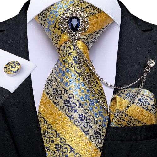Fashion Floral Striped Jacquard Woven Silk Mens Ties 8cm Business Formal Necktie Hanky Cufflinks Brooch Set Gift For Men DiBanGu