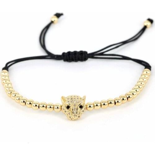 Anil Arjandas 4mm Round Beads Braid Men Bracelets Pave Setting White CZ Leopard Head Macrame Bracelet For Women Pulseras Mujer