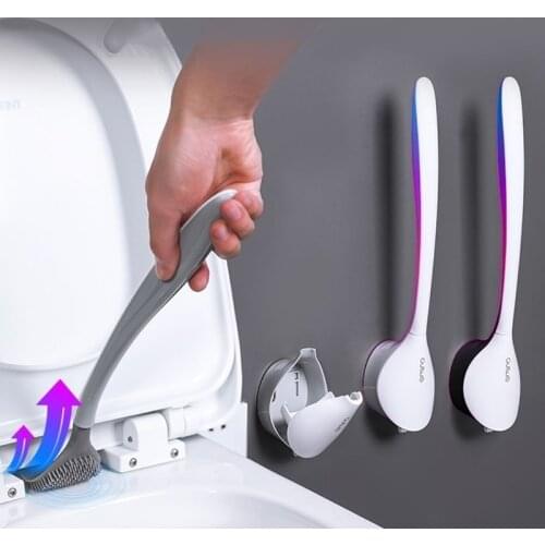 Bathroom Toilet Brush and Holder Set Soft Silicone Bristle Wall Mounted Long Handle Escobilla Wc Household Toilet Cleaner