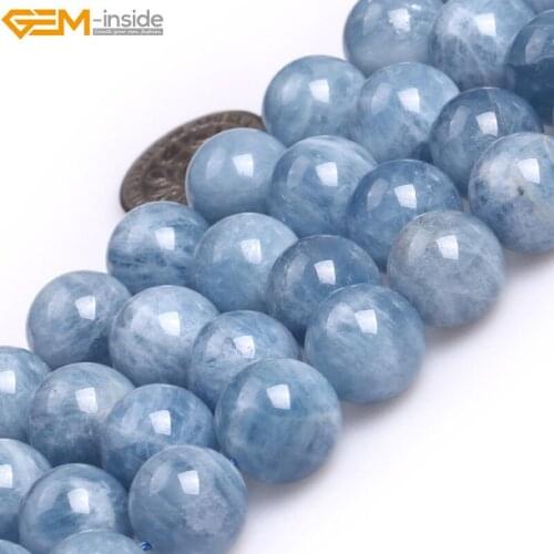 Gem-inside Natural Round Smooth AA Grade Aquamarine Quartz Beads for Jewelry Making 15inches DIY Jewellery
