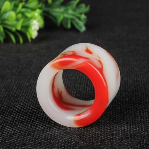 Natural Red White Jade Stone Ring Chinese Hand-Carved Charm Jadeite Jewelry Accessories Fashion Amulet for Men Women Lucky Gifts