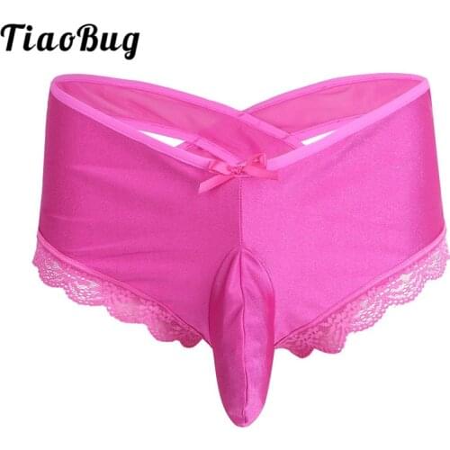 Men Floral Lace Criss-cross Back Bulge Pouch Sissy Panties Lingerie Bikini Briefs Hot Sexy Male Gay Underwear Underpants