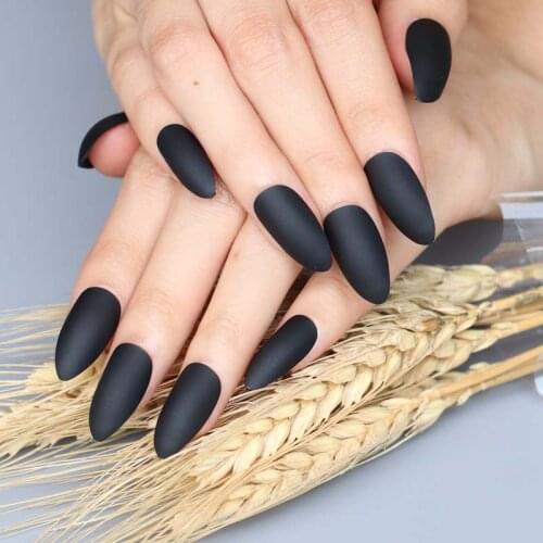 24pcs The latest fashion Long pointed Candy colors false nails Matte Sexy black C-B